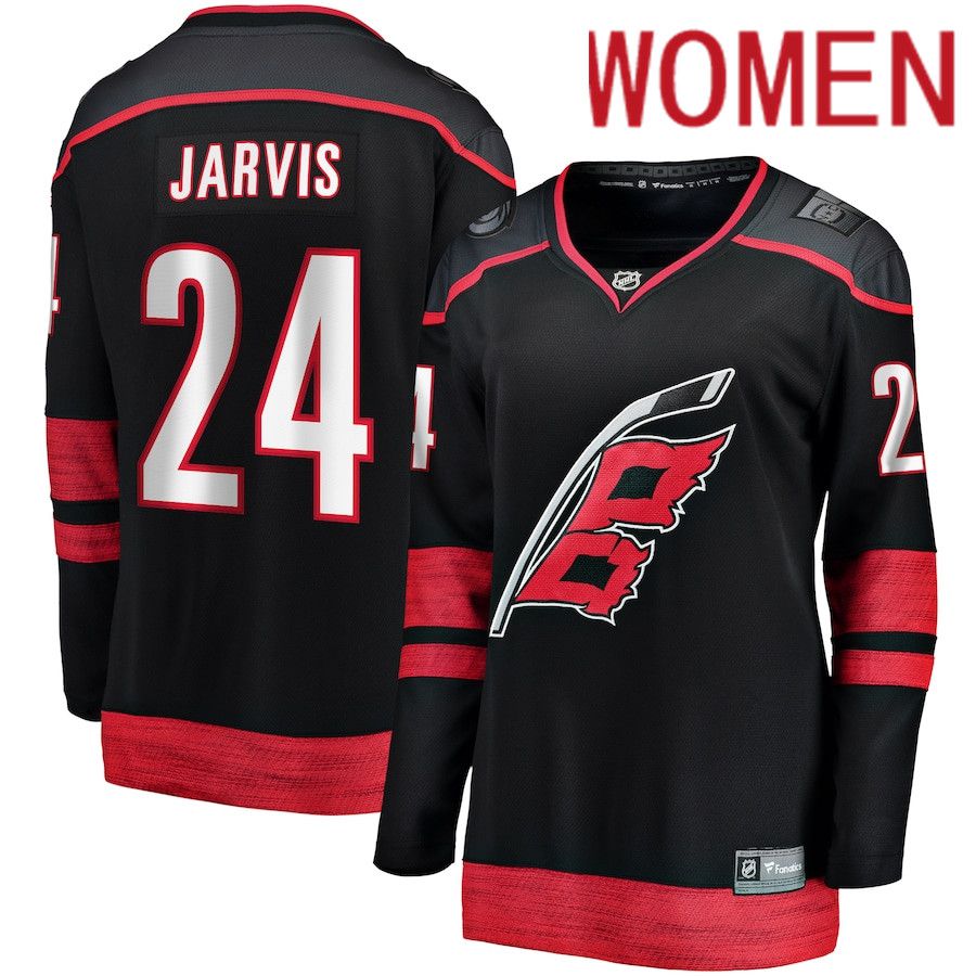 Women Carolina Hurricanes 24 Seth Jarvis Fanatics Branded Black Home Breakaway Player NHL Jersey